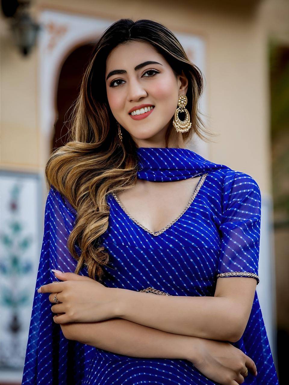 Leheriya Georgette Blue Bulk Lehenga choli supplier in Kolkata